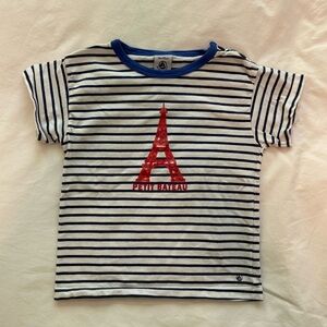 Petit Bateau 100% cotton stripped t-shirt with Eiffel Tower 3T